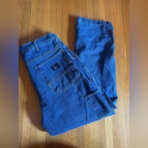 Lakin McKey Flannel-Lined Blue Denim Work Jeans, Size 36x32